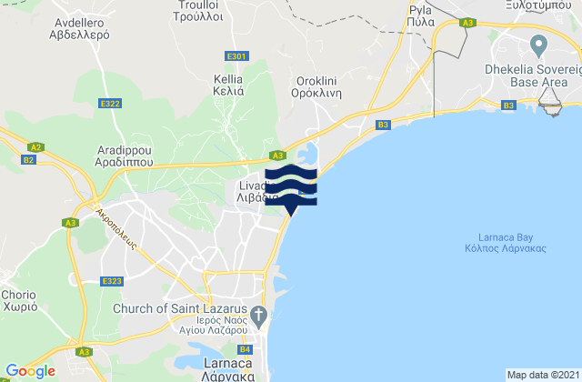 Mapa da tábua de marés em Petrofáni, Cyprus