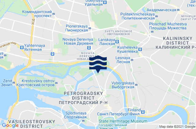 Mapa da tábua de marés em Petrogradka, Russia