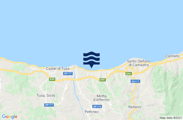 Mapa da tábua de marés em Pettineo, Italy