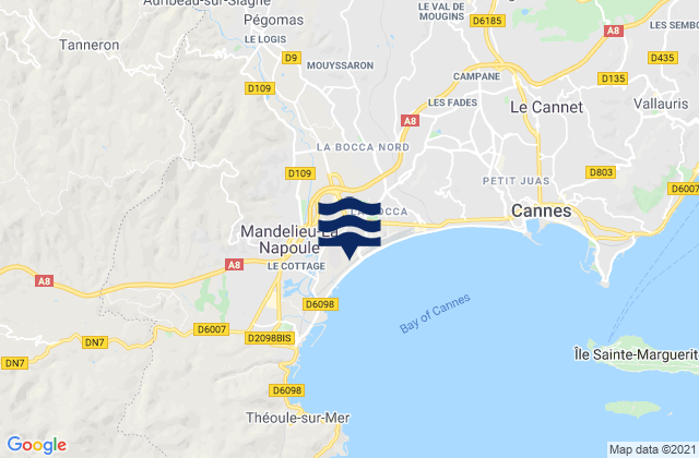 Mapa da tábua de marés em Peymeinade, France