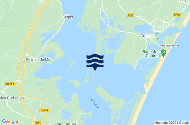 Mapa da tábua de marés em Peyriac-de-Mer, France
