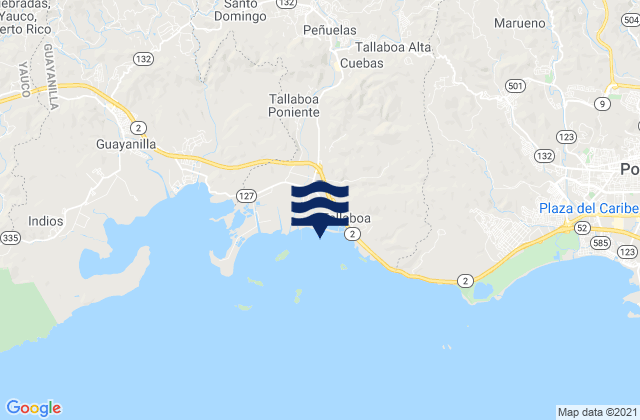Mapa da tábua de marés em Peñuelas, Puerto Rico