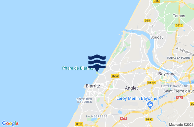 Mapa da tábua de marés em Phare de Biarritz, France