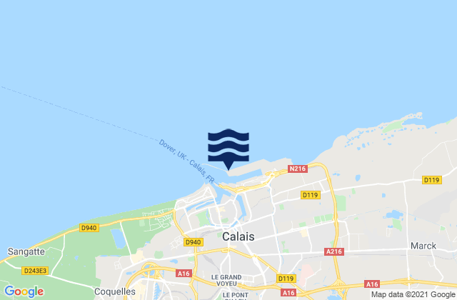 Mapa da tábua de marés em Phare de Calais, France