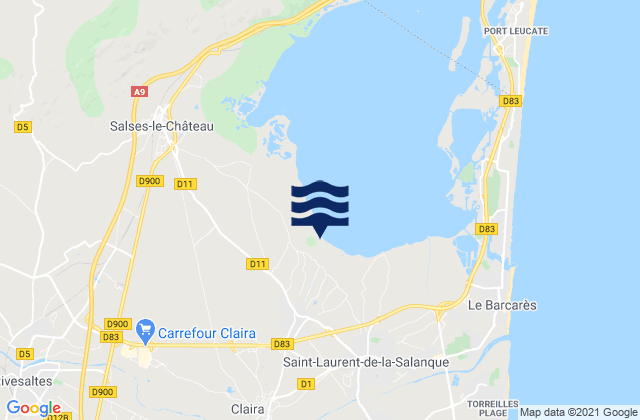 Mapa da tábua de marés em Pia, France