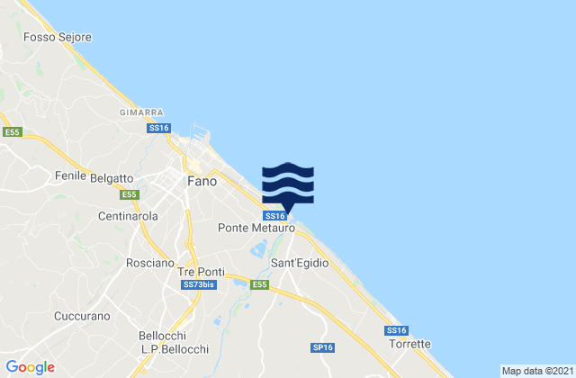 Mapa da tábua de marés em Piagge, Italy
