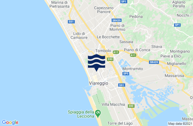 Mapa da tábua de marés em Piano di Conca, Italy