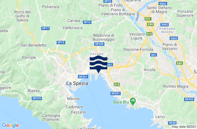 Mapa da tábua de marés em Piano di Follo, Italy