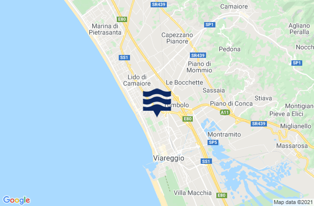 Mapa da tábua de marés em Piano di Mommio, Italy