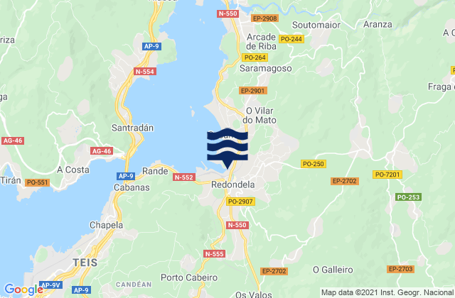 Mapa da tábua de marés em Picoto, Portugal