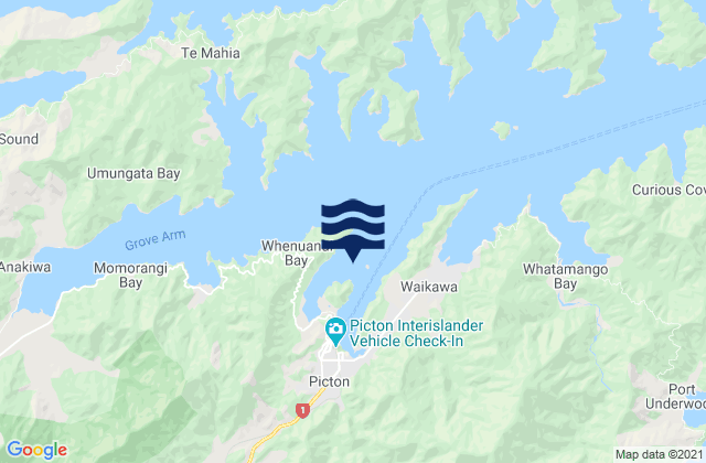 Mapa da tábua de marés em Picton Harbour, New Zealand