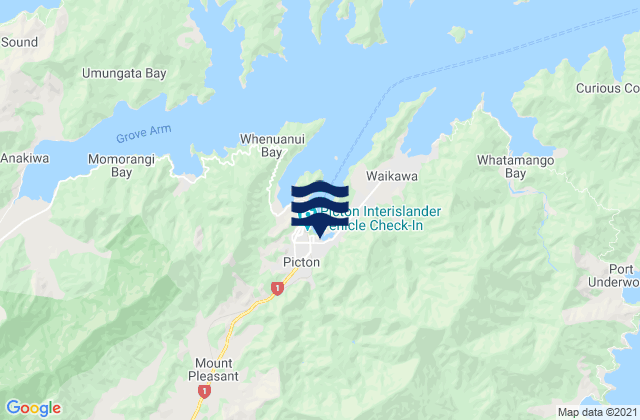 Mapa da tábua de marés em Picton, New Zealand