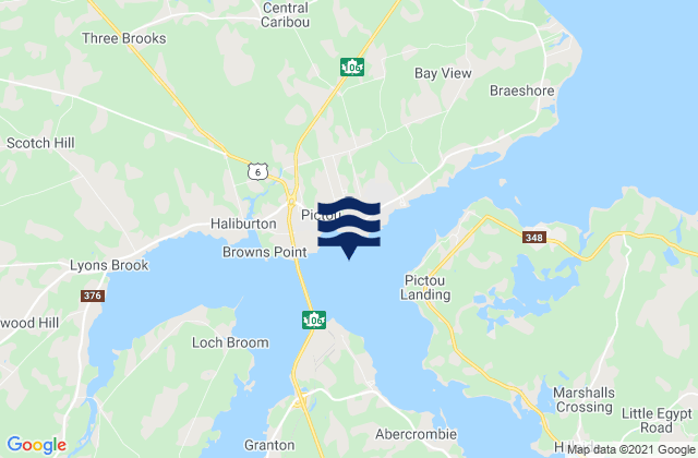 Mapa da tábua de marés em Pictou Harbour, Canada