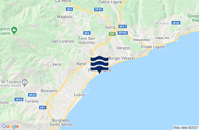 Mapa da tábua de marés em Pietra Ligure, Italy