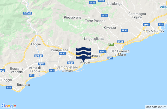 Mapa da tábua de marés em Pietrabruna, Italy