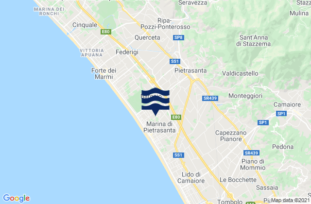 Mapa da tábua de marés em Pietrasanta, Italy