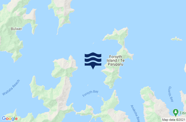 Mapa da tábua de marés em Pigeon Bay, New Zealand
