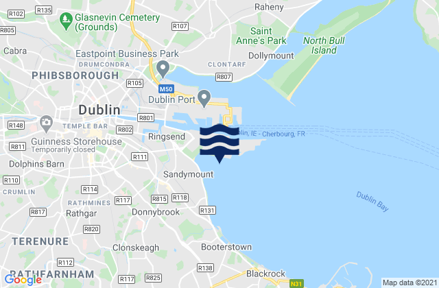 Mapa da tábua de marés em Pigeon House Harbour, Ireland
