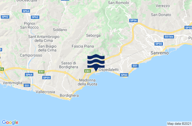 Mapa da tábua de marés em Pigna, Italy