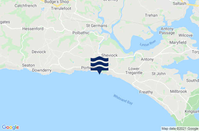 Mapa da tábua de marés em Pillaton, United Kingdom