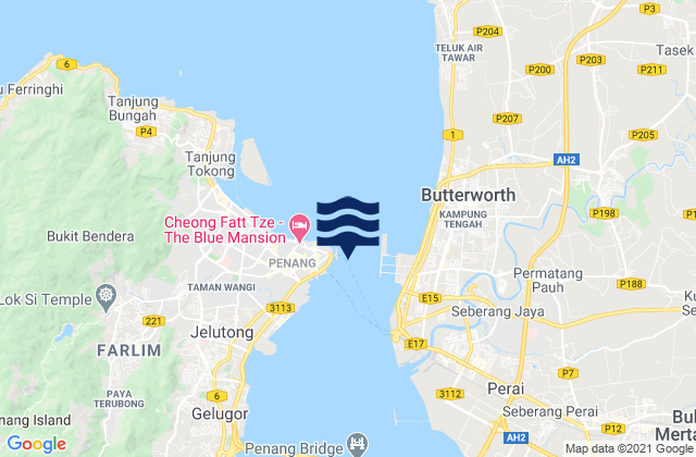 Mapa da tábua de marés em Pinang (Penang), Malaysia