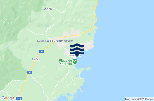 Mapa da tábua de marés em Pinarellu, France