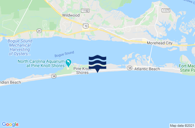 Mapa da tábua de marés em Pine Knoll Shores, United States