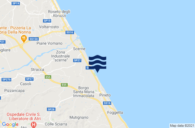 Mapa da tábua de marés em Pineto Beach, Italy
