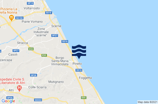 Mapa da tábua de marés em Pineto, Italy