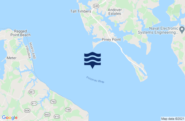 Mapa da tábua de marés em Piney Point 1.1 n.mi. south of, United States