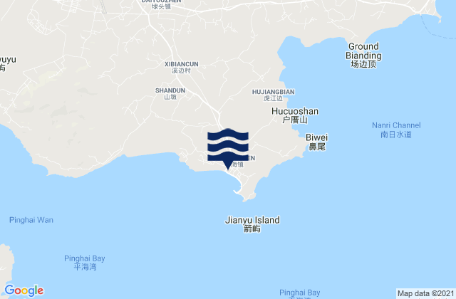 Mapa da tábua de marés em Pinghai, China