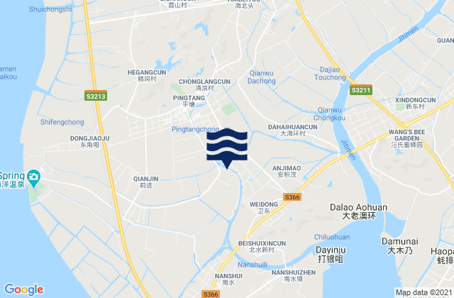 Mapa da tábua de marés em Pingsha, China