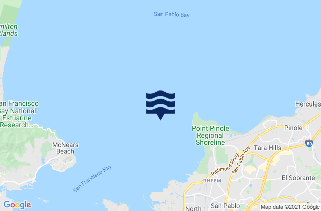 Mapa da tábua de marés em Pinole Point 1.18 nmi. west of, United States