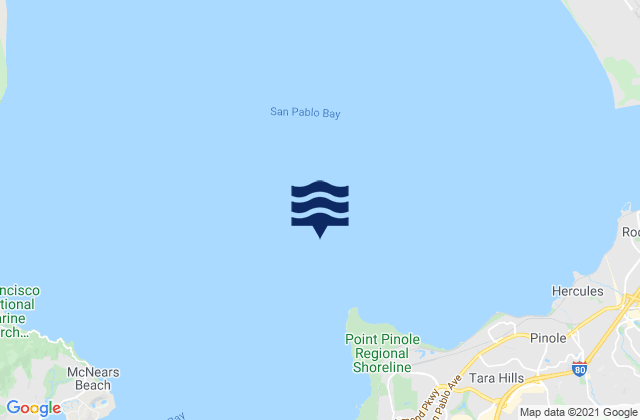 Mapa da tábua de marés em Pinole Point 1.27 nmi. NNW of, United States