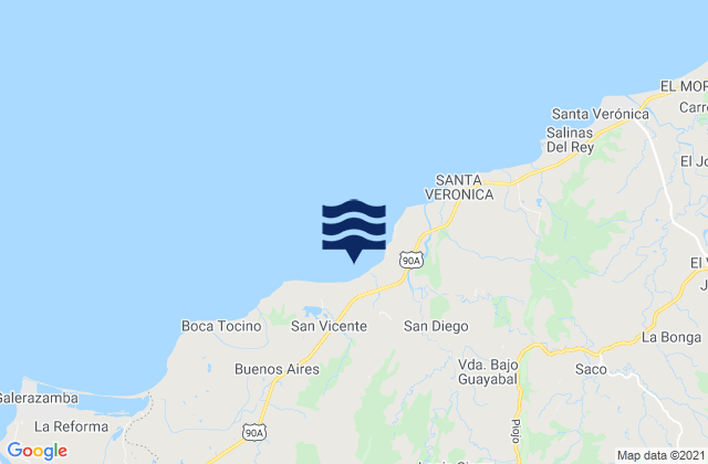 Mapa da tábua de marés em Piojó, Colombia
