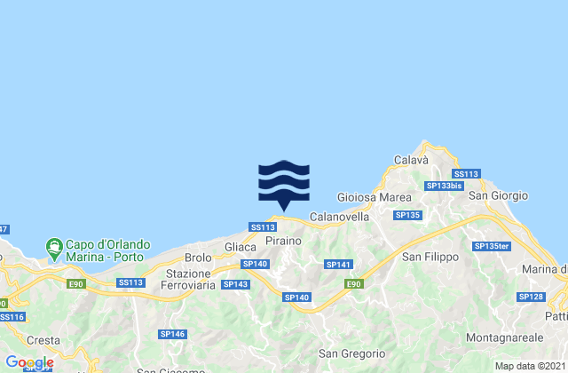 Mapa da tábua de marés em Piraino, Italy