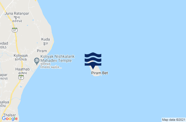 Mapa da tábua de marés em Piram Island, India