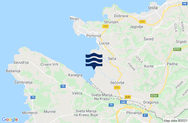 Mapa da tábua de marés em Piran, Slovenia