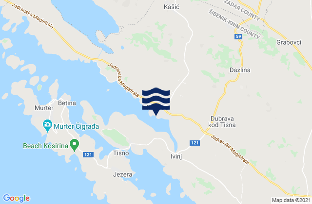 Mapa da tábua de marés em Pirovac, Croatia
