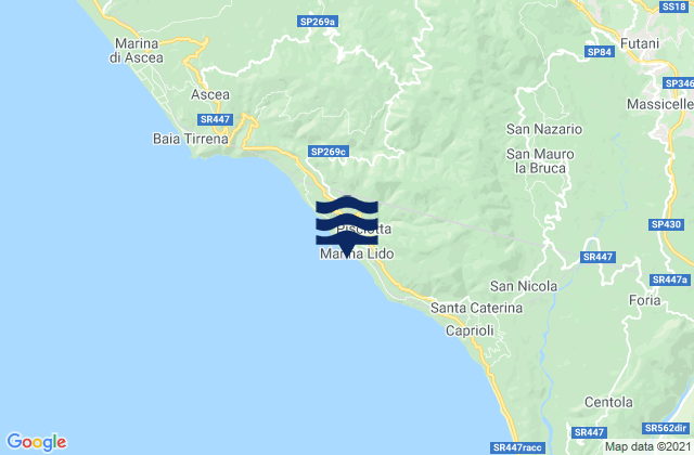 Mapa da tábua de marés em Pisciotta, Italy