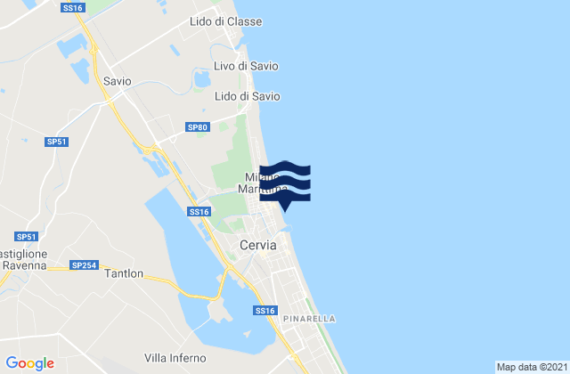 Mapa da tábua de marés em Pisignano, Italy