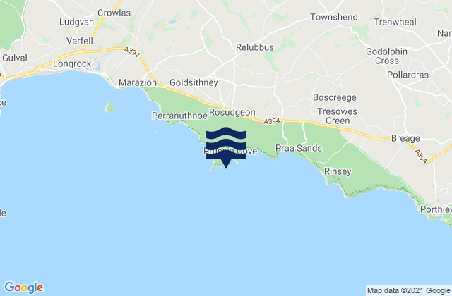 Mapa da tábua de marés em Piskies Cove (Prussia Cove) Beach, United Kingdom