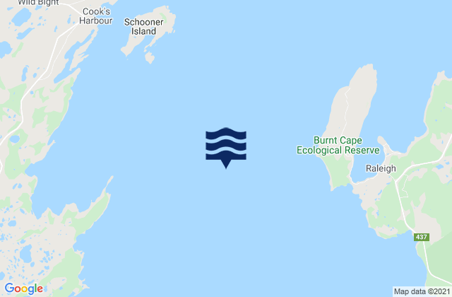 Mapa da tábua de marés em Pistolet Bay, Canada