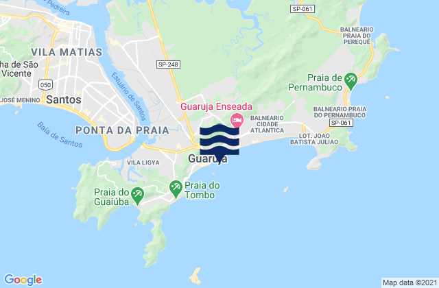 Mapa da tábua de marés em Pitangueiras, Brazil
