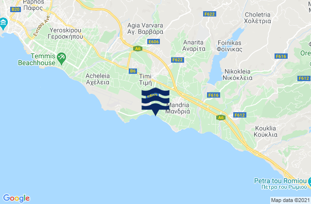 Mapa da tábua de marés em Pitargoú, Cyprus