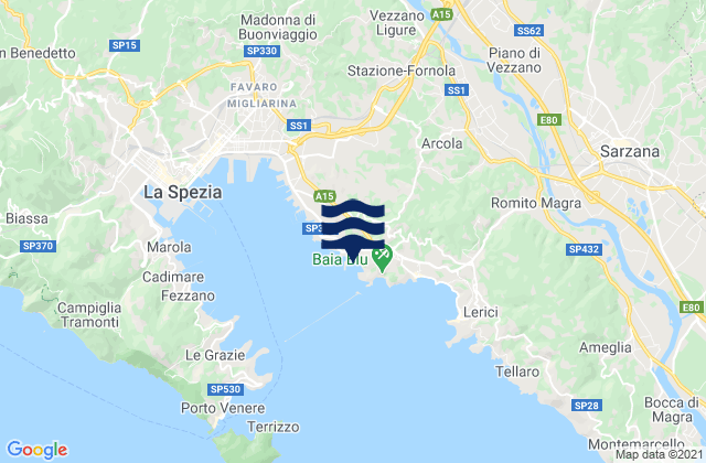 Mapa da tábua de marés em Pitelli, Italy