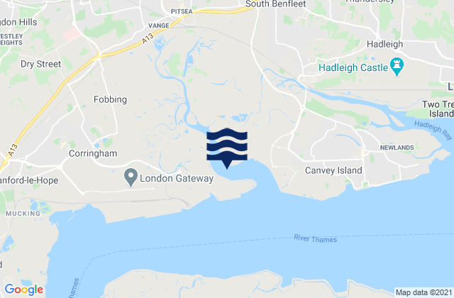Mapa da tábua de marés em Pitsea, United Kingdom