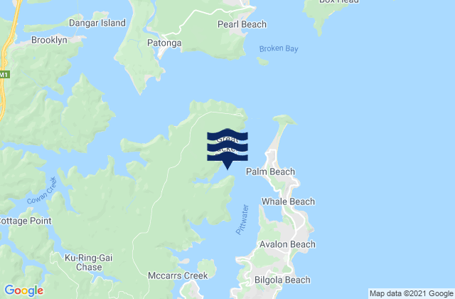 Mapa da tábua de marés em Pittwater, Australia