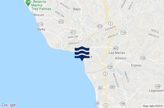 Mapa da tábua de marés em Piñales Barrio, Puerto Rico