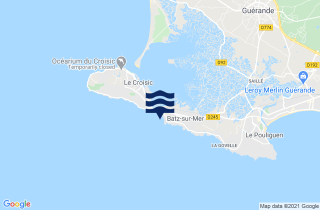 Mapa da tábua de marés em Plage Valentin, France